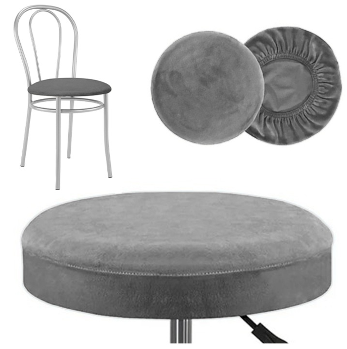 Husa pentru scaun rotund, Meble OdNowa, velur, gri inchis, 36x42cm
