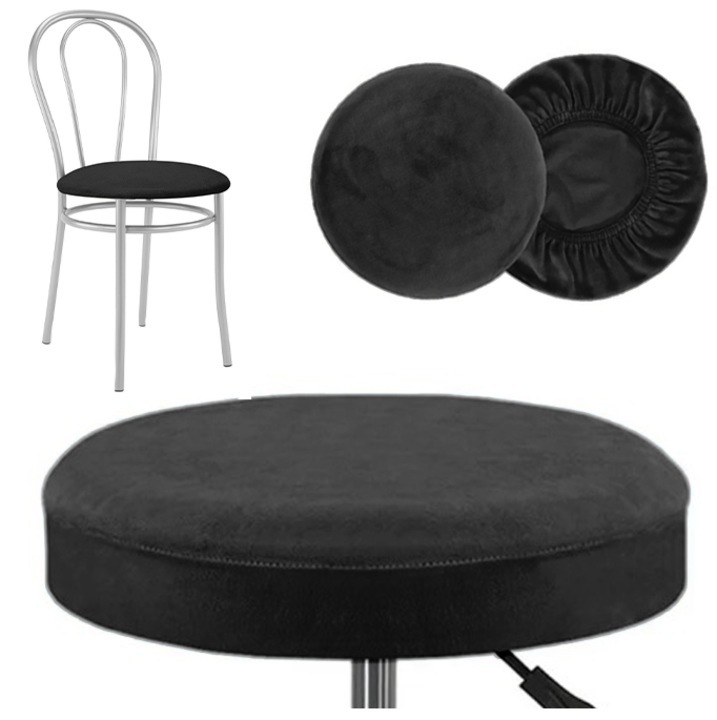 Husa pentru sezut rotund de scaun, Meble OdNowa, velur, negru, 36x42cm