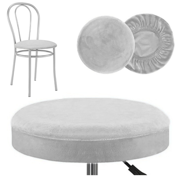 Husa pentru sezut rotund de scaun, Meble OdNowa, velur, gri deschis, 36x42cm