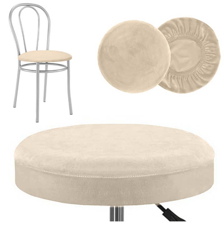 Husa rotundă pentru scaun, Meble OdNowa, catifea, crem, 36x42cm
