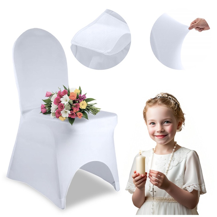 Еластичен калъф за стол, Meble OdNowa, бял, 89-100cm, 250g/m², комплект