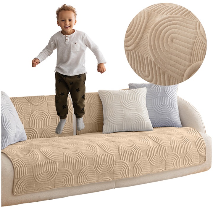 Husa pentru canapea 90x210cm, bej, model cu textura