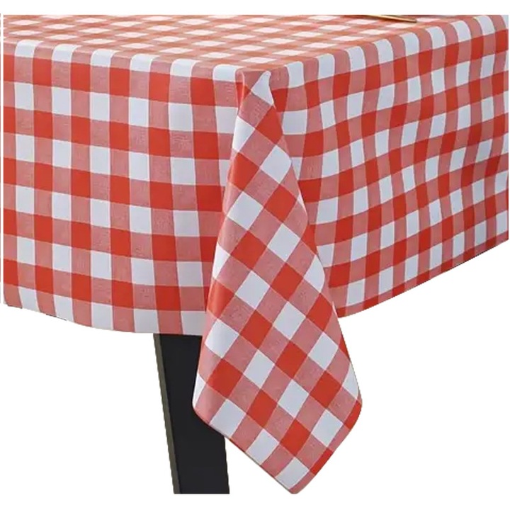 Червена карирана покривка за маса, Meble od Nowa, 140x140 см, изработена от полиестер, матова, може да се пере