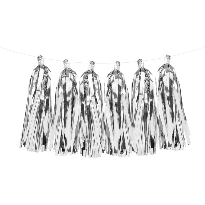 Комплект гирлянди PartyDeco от 12 сребърни огледални ресни 30x150 см