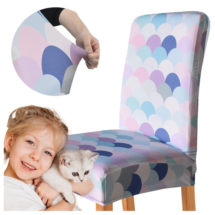 Husa pentru scaun, Meble OdNowa, model pastel, elastica, rezistenta, multicolor