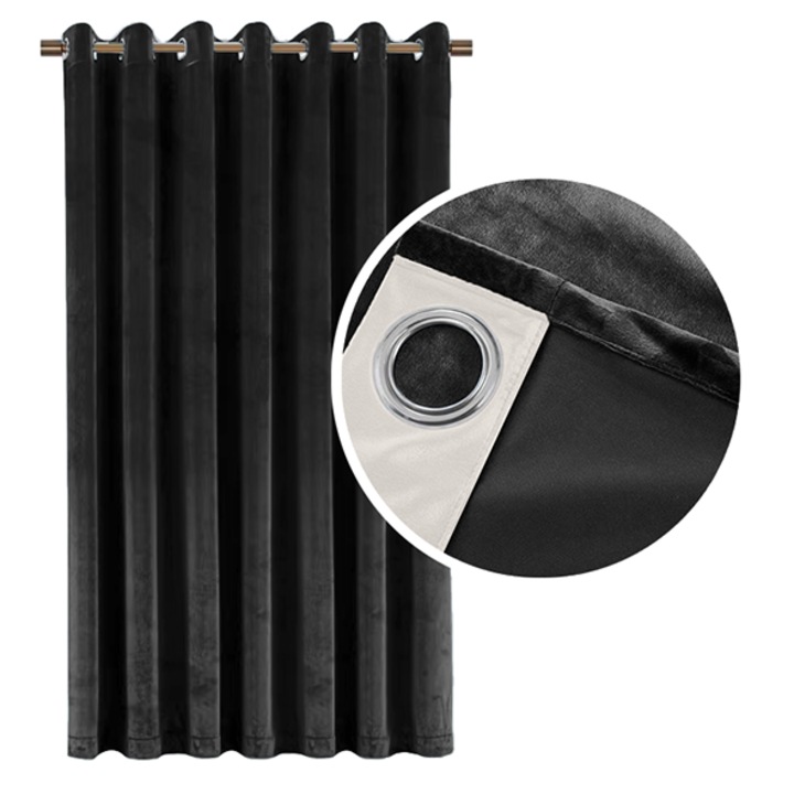 Draperie din velur neagra, 140x250 cm, 90% intunecare