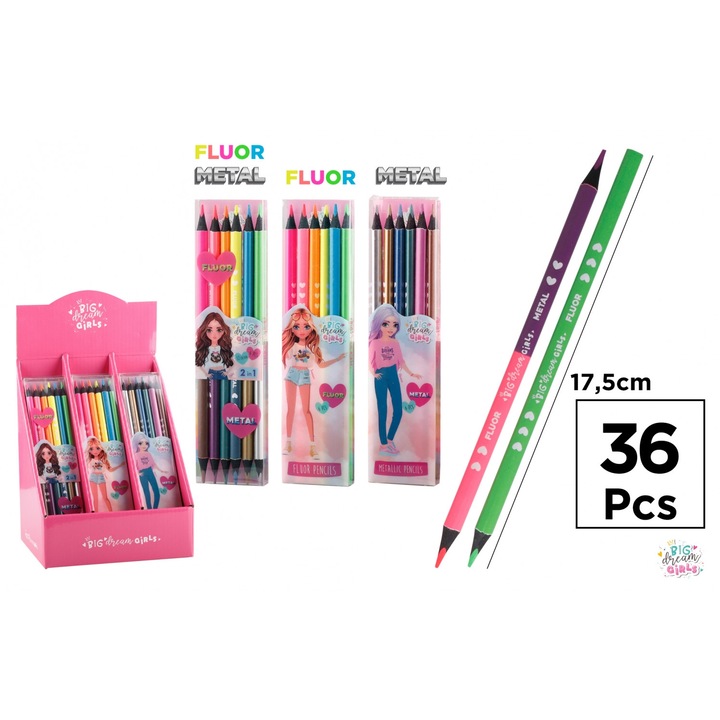 Creioane colorate Big Dream Girls, set 6 culori, metalizate