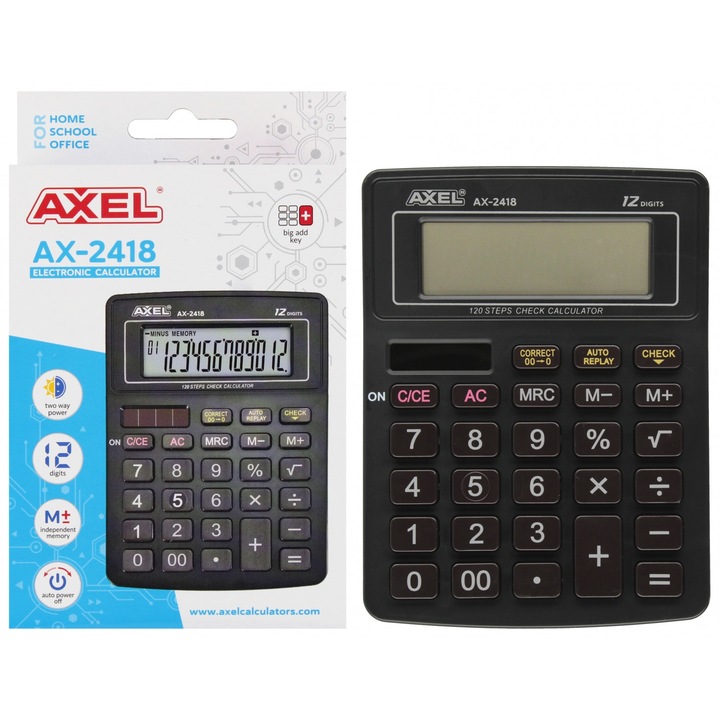 Калкулатор AXEL AX-2418, черен, 10x2x13см, комплект от 100 части