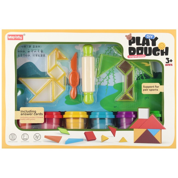 Többszínű Tangram modellezőasztal szett 35x24x6 cm