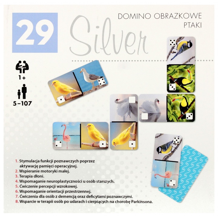 Joc educativ domino, pasari, argintiu, set