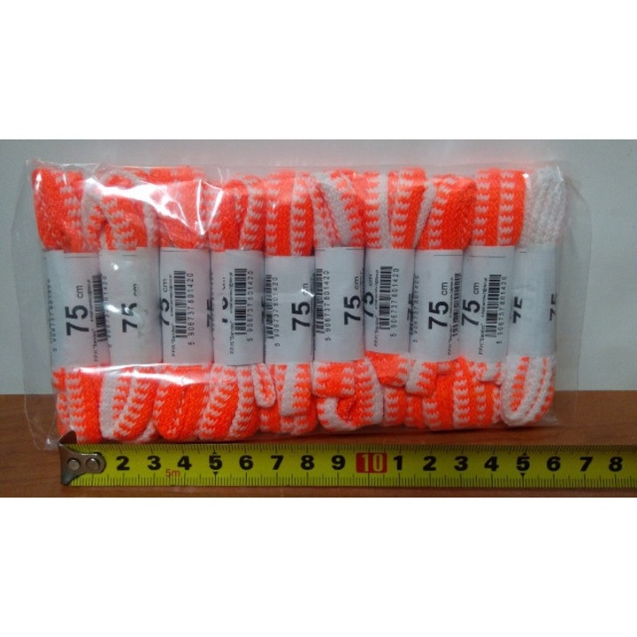 Snururi incaltaminte sportiva SANDEX, set 10 perechi, alb-portocalii, 75cm