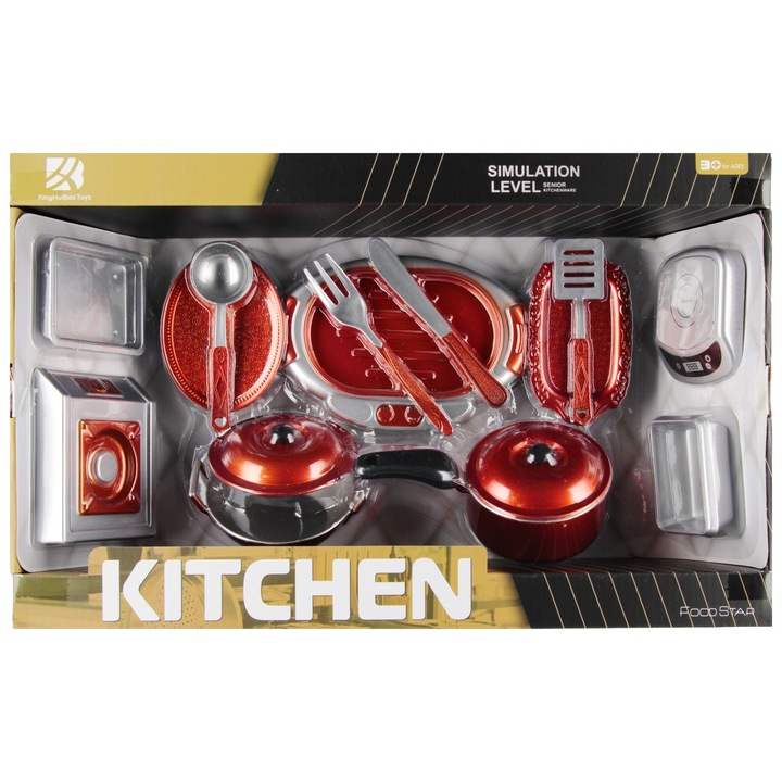 Set bucatarie copii, 24 piese, cuptor, cantar, oala, wok, multicolor, 42x27x10cm