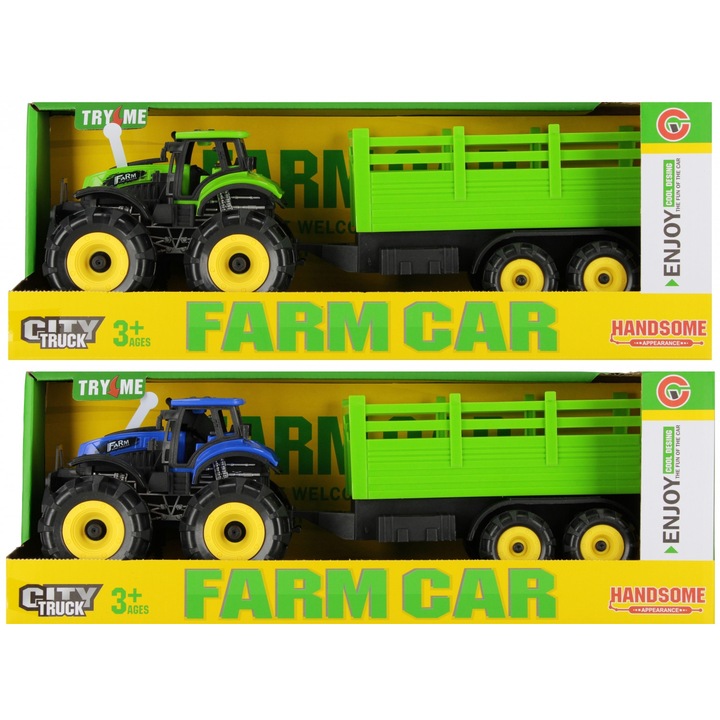 Tractor cu remorca, MEGA CREATIVE, efecte sonore si luminoase, verde si albastru, 34x12x11cm, set