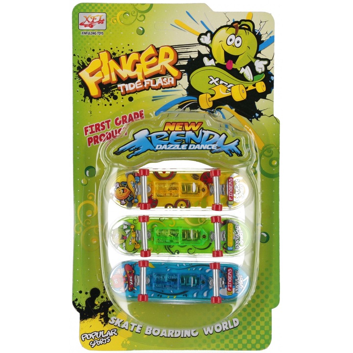 Mini deskorolete MEGA CREATIVE set 3 bucati, efecte luminoase, 10x2x3cm, multicolor