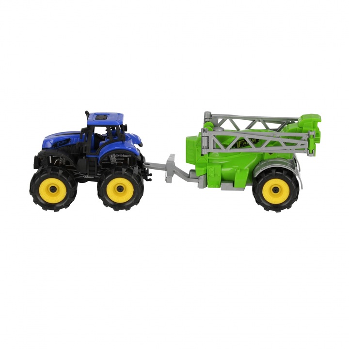 Tractor de jucărie cu mașină agricolă, set, verde/bleu, 10x8x8cm