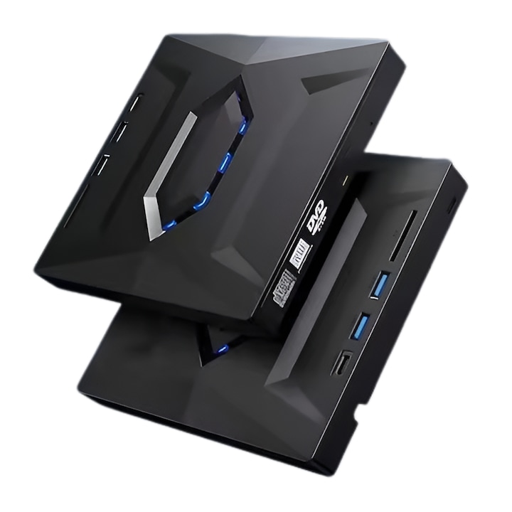 Външно оптично устройство Tradebit, 5 в 1 CD/DVD RW записвачка, 2 USB порта, USB-C, четец за SD/TF карти, компактно