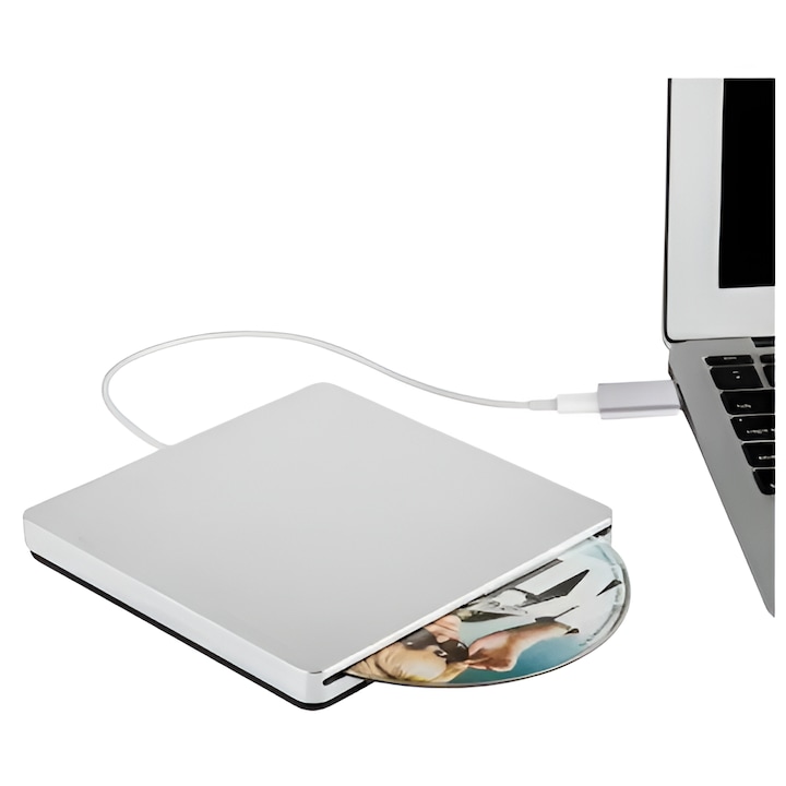 Unitate externa CD/DVD, Tradebit, USB-C, compacta, suporta Windows/Mac/Linux