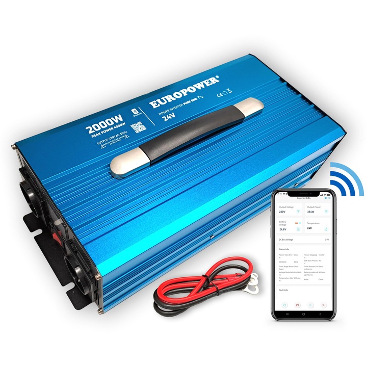 Invertor Auto EuroPower 24V, 2000W Sinus Pur, Bluetooth