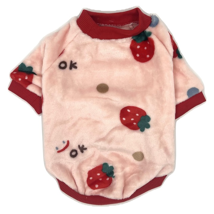 Haina caine talie mica, cocolino, model rosu, capsuna 34x21 cm