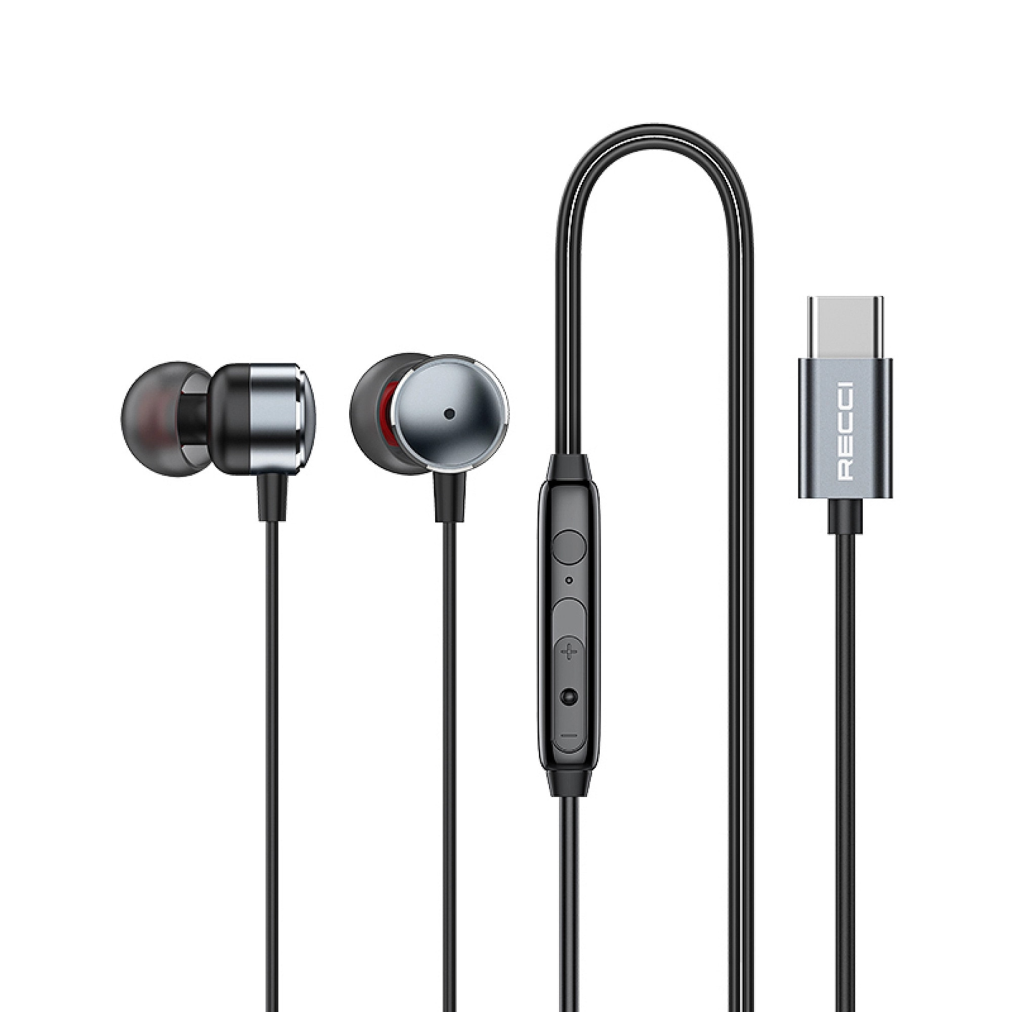 Casti In-ear Handsfree cu Conector USB-C Recci REP-L38 (Argintiu)