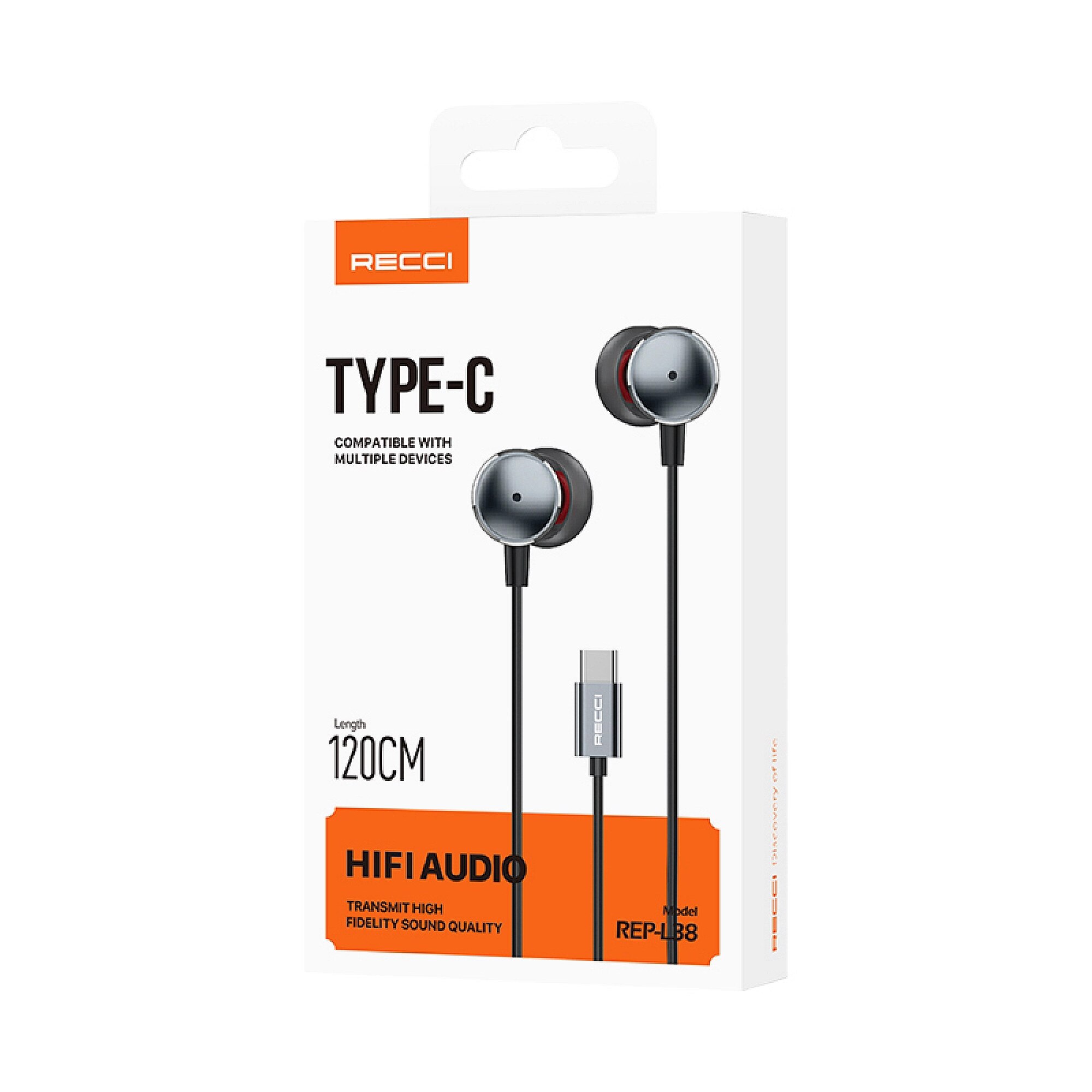 Casti In-ear Handsfree cu Conector USB-C Recci REP-L38 (Argintiu)