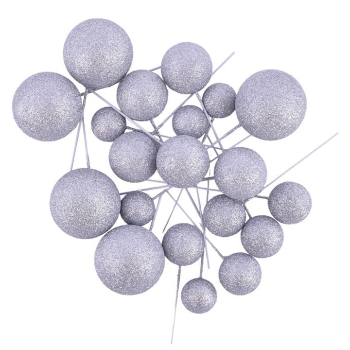 Bile decorative pentru tort, Cake Land, set 20 buc, argintiu