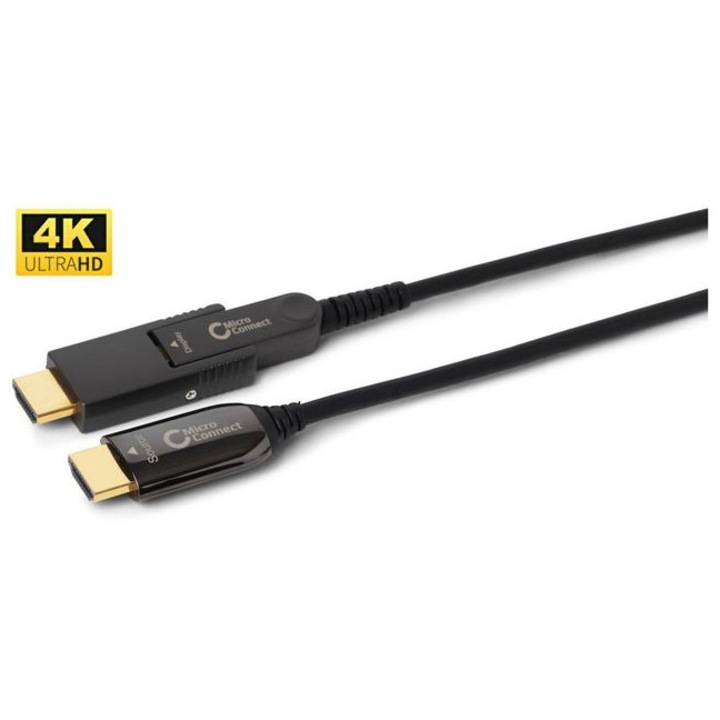 Aktív optikai HDMI 2.0 kábel, MicroConnect, 100m, 4K60Hz támogatás, hibrid száloptikás-orvosi, rugalmas