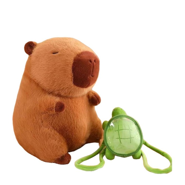 Plus Capybara cu Rucsac Testoasa IdealTI®, Marime 40 cm, Jucarie Pufoasa Pentru Copii3 ani+