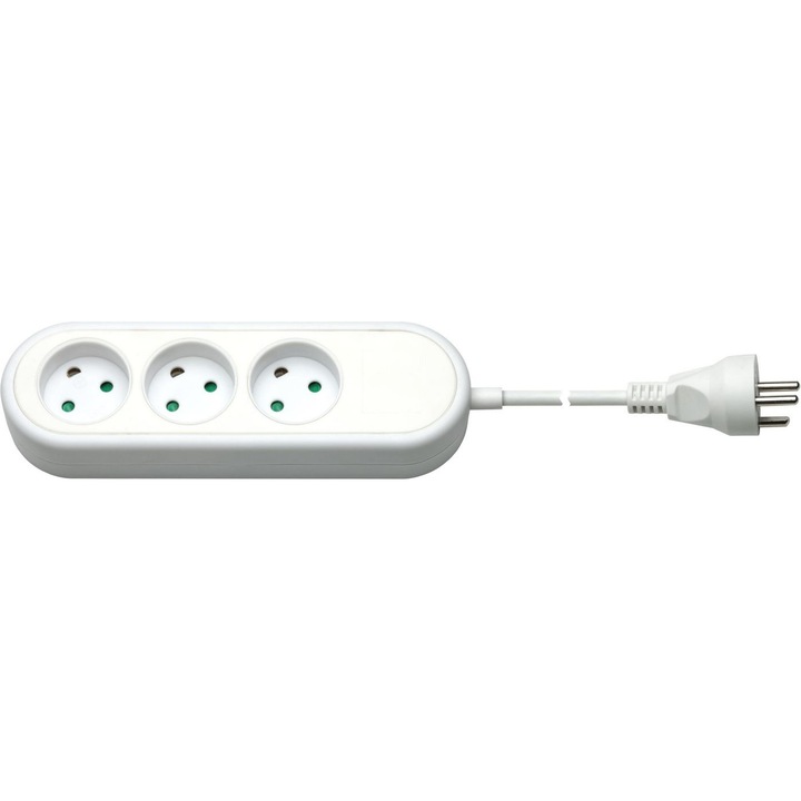 Удължителен кабел MicroConnect, 3 гнезда, бял, със защита от деца, 3 м