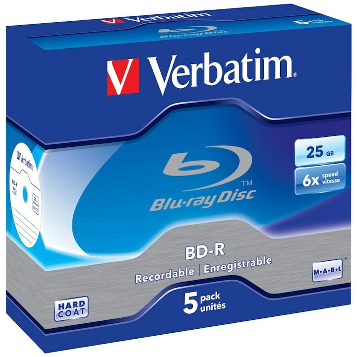 Дискове Blu-Ray Verbatim 25 GB 6X Bd-R SL 5 броя бели 43715