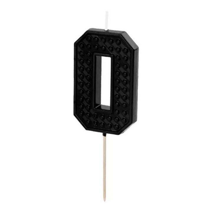 Candle Birthday Number 0, PartyDeco, 6 cm, negru
