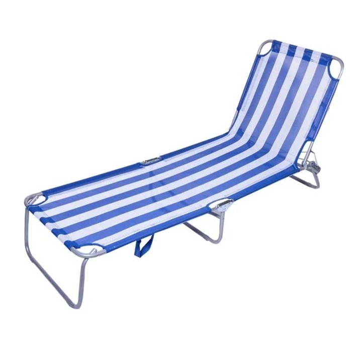 Шезлонг за плаж на райета в син цвят 188x55x240 см