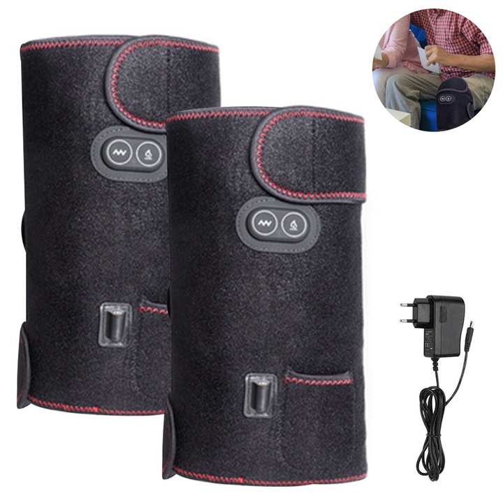 Aparat masaj electric genunchi, incalzire reglabila, negru, 73x29cm