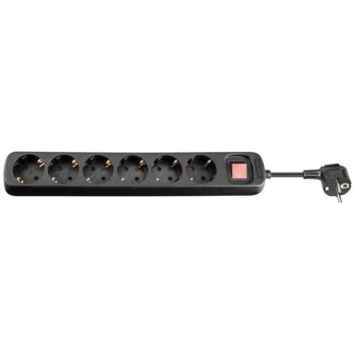 MicroConnect удължителен кабел с 6 гнезда и ключ, защита от деца, 1.8 м