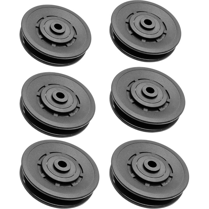 Set 6 roti cu rulment 90x22x16mm, nylon, negru, HERUSI
