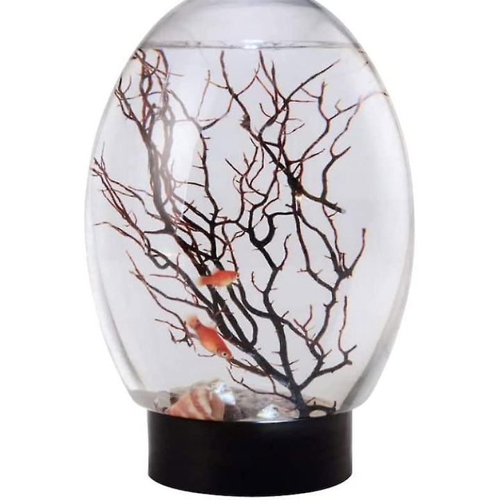 Ecosphere mini halas akvárium, zárt vízi ökoszisztéma, asztali akvárium forgó LED talppal, fekete