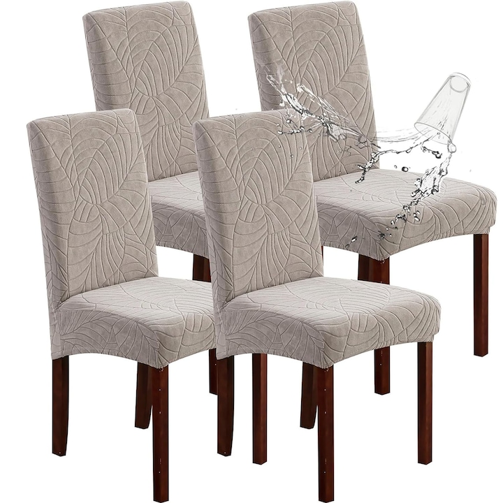 Комплект от 4 калъфа за столове, ZGGZERG, Еластични, Сменяеми, Противоплъзгащи, Без избледняване, Меки и удобни, Лесни за почистване, Устойчиви на петна и влага, За кухня, всекидневна, хотели, Полиестер, 38-48см, Светлосив