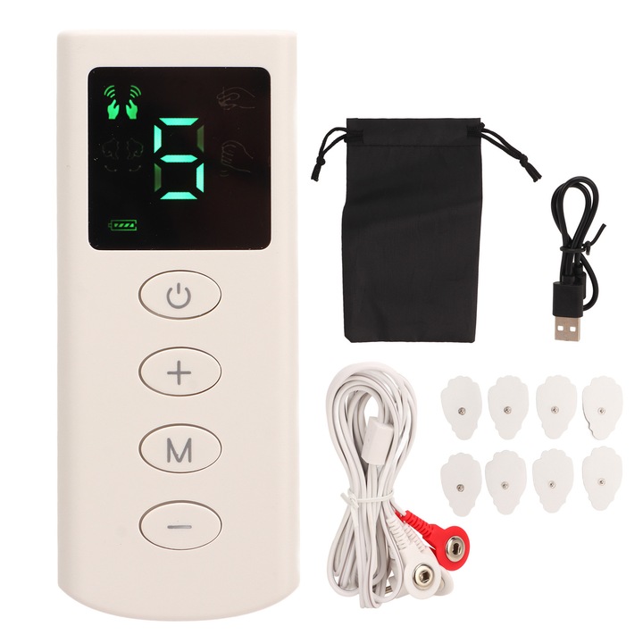 Aparat masaj compact HERUSI, 4 moduri, 9 niveluri intensitate, alb, 160g
