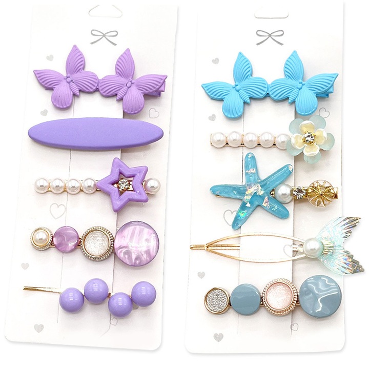 Gyöngyházfényű haj kiegészítőkészlet, orrszarvú hajcsat, medve, törött csat, egy szavas hajcsat