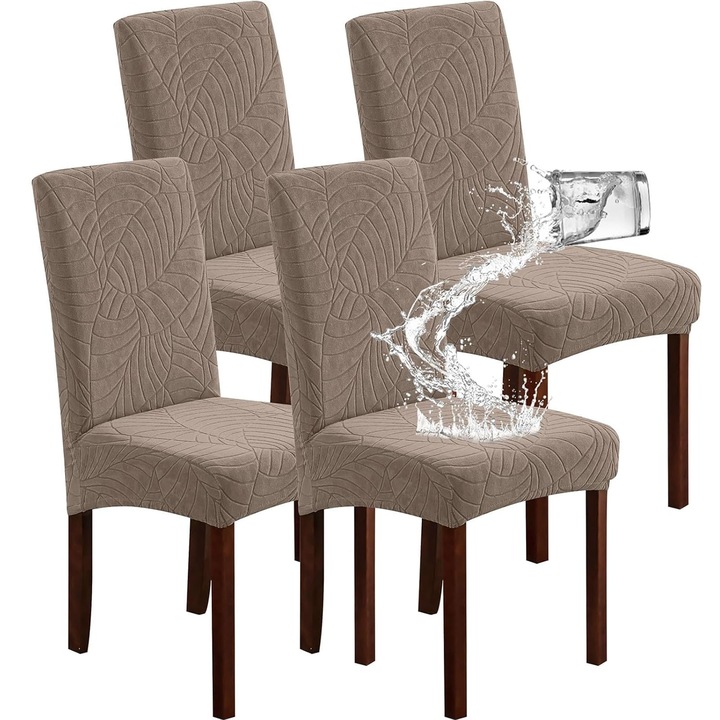 Комплект 4 калъфа за столове от, ZGGZERG, Еластични, Свалящи се, Противоплъзгащи, Без избледняване, Меки и удобни, Лесни за почистване, Устойчиви на петна и влага, За кухня, трапезария, хотели, Полиестер, 38-48см, Кафяв