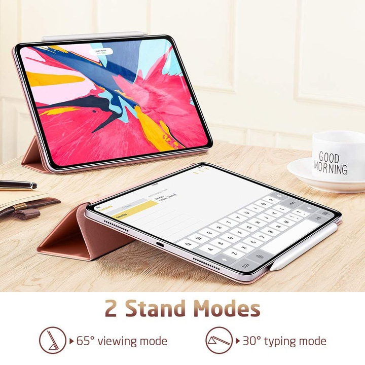 Tok iPad Pro 11 tablethez, mágneses, Apple Pencil tartóval, fekete-ezüst-rózsaarany-kék