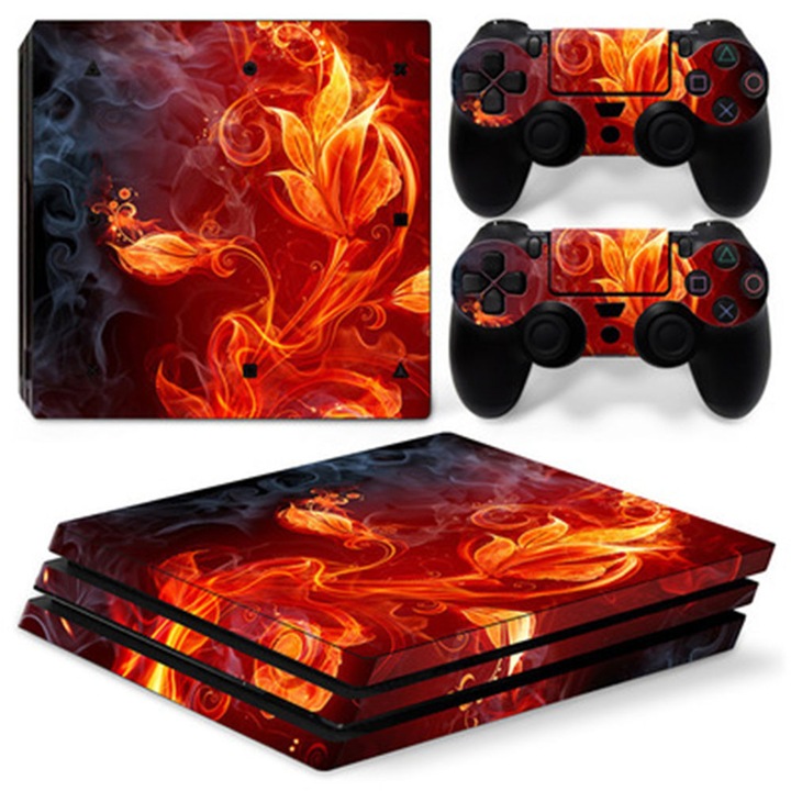 Dekoratív matrica PS4 Pro konzolhoz, fekete/piros