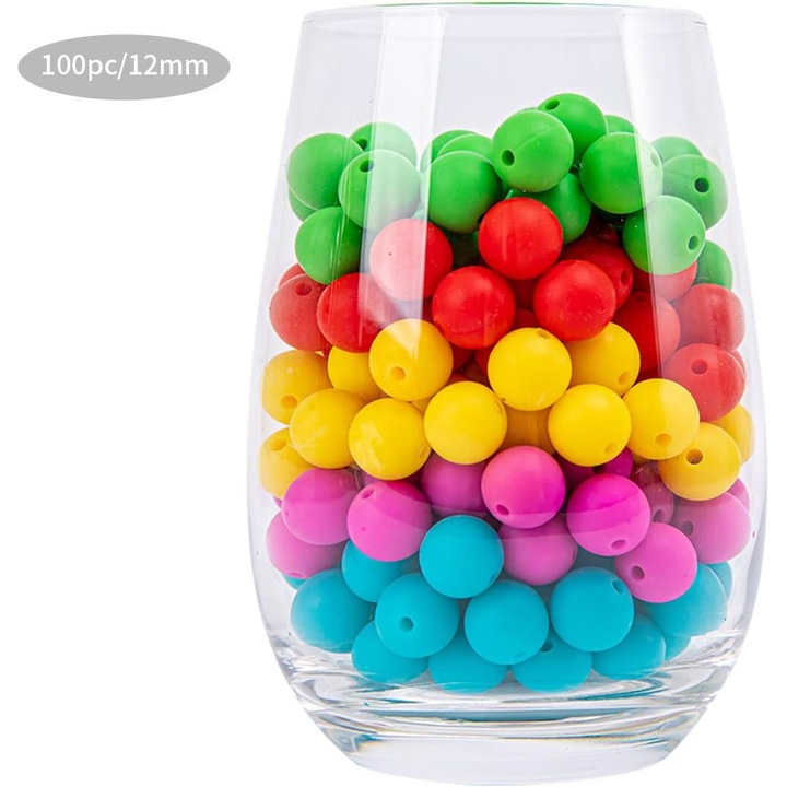 HERUSI szilikon fogzási gyöngyök 12mm, színes, 100 db-os szett