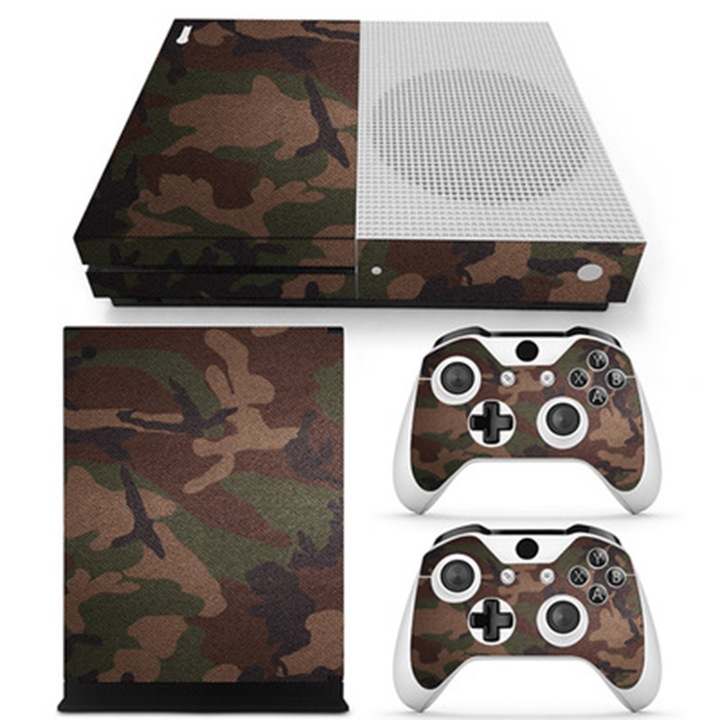 Dekoratív matrica játékkonzolokhoz, álcázó minta, zöld/barna, Xbox One Slim-hez