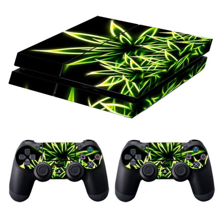 Dekoratív matrica PS4 konzolra, virágminta, zöld