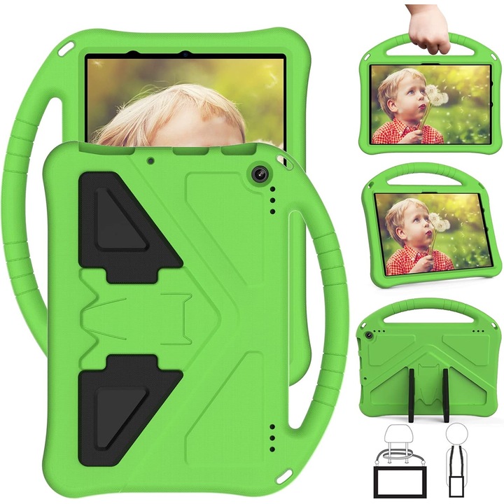 HERUSI Fire HD 10 11. generációs 2021 tablet tok, zöld EVA hab, fogantyúval és állvánnyal, gyermekvédelem