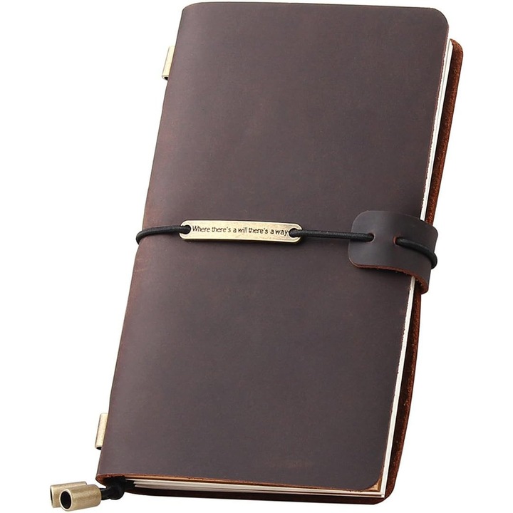 Carnet de calatorie din piele, 6.7x4 inch, hartie groasa, cu husa PVC