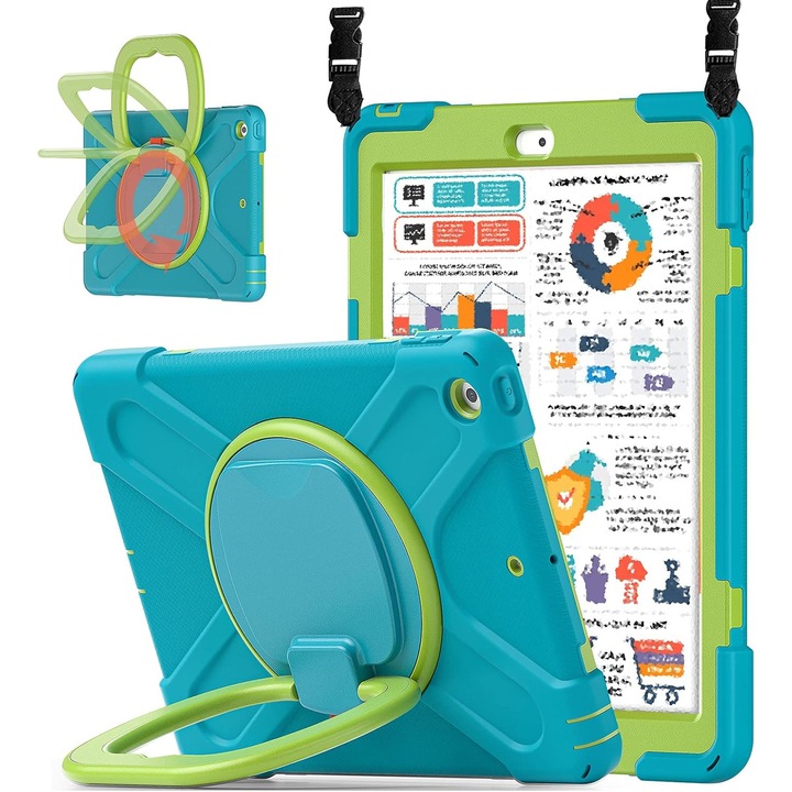 iPad 9/8/7 tok iPad 10.2 2021/2020/2019-hez, tok ceruzatartó fogantyúval és vállpánttal iPad 10.2"-hez, rózsaszín