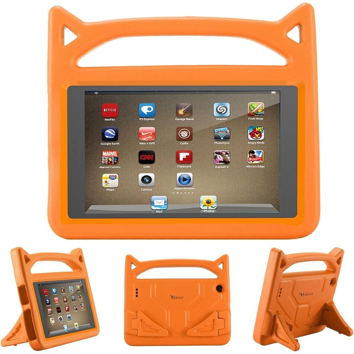 7 hüvelykes tablet tok, EVA védelemmel, összecsukható állvánnyal, könnyű hordozhatóság, narancssárga