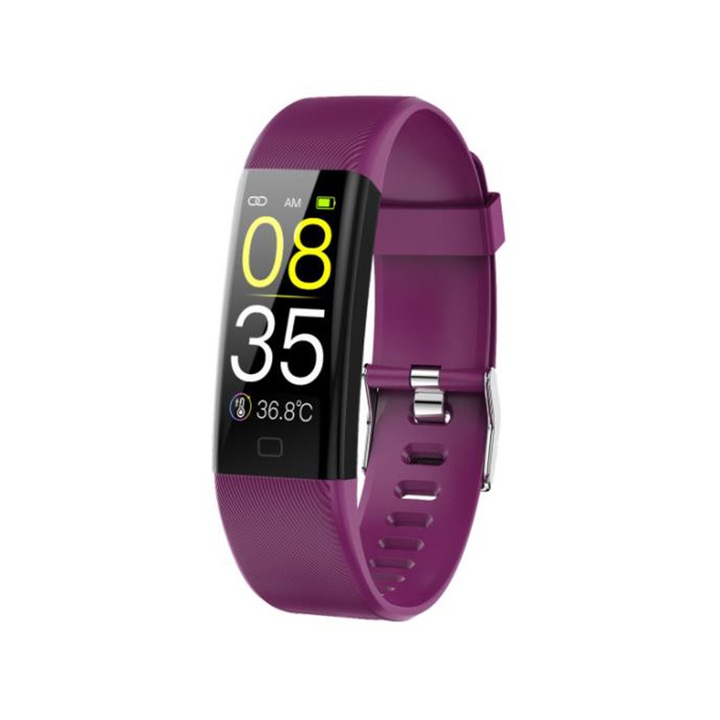 Bratara fitness HERUSI monitor ritm cardiac tensiune, impermeabila mov